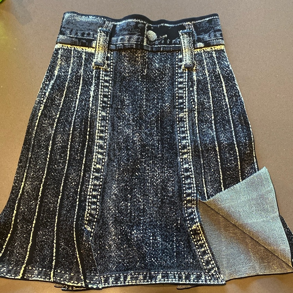 PH5 Black Denim A-Line Skirt with Gold Threading